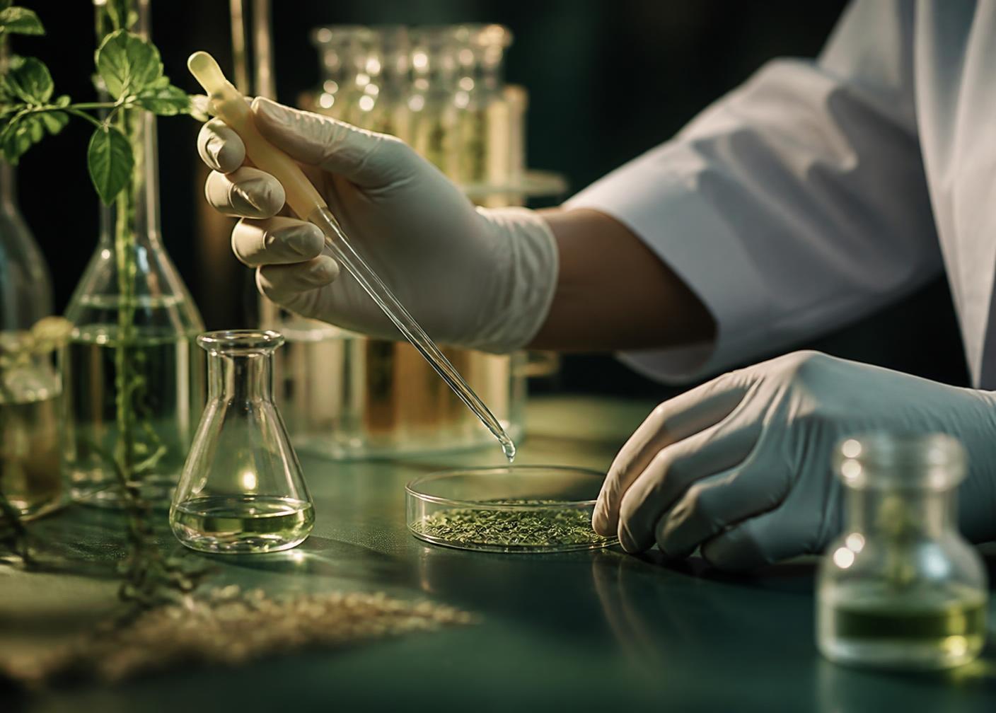 Quality control testing of a herbal sample in the laboratory